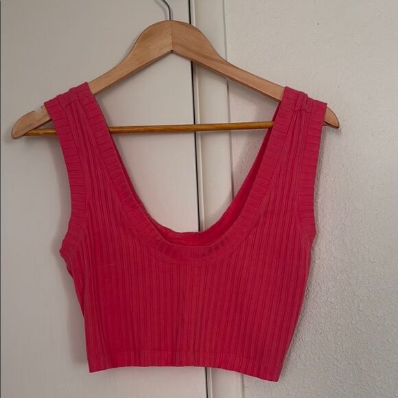 Free People Blissed Out Ribbed Pink Scoop Neck Cropped Tank Top Size XS - Picture 2 of 11